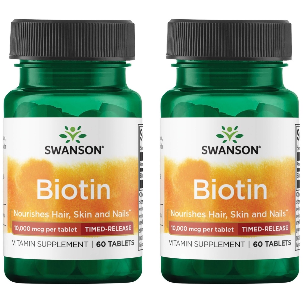 Swanson Biotin - Timed-Release 10.000 mcg 60 Tabs (2 Confezione)