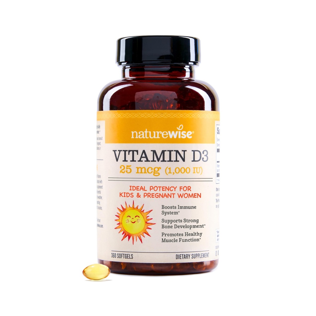 NatureWise Vitamin D3 1000iu (25 mcg) 1-anno di alimentazione per il supporto immunitario, la funzione muscolare sana, e la salute di ossa - Non OGM, senza glutine in olio extra vergine di oliva biologico, (Mini Softgel), 360 conte
