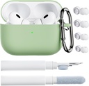ORNARTO per AirPods Pro 2 Case, Compatibile con AirPods Pro 1st/2nd Generation, Coperchio in silicone morbido con Kit Cleaner, Protezione Eartips & Keychain-Pistachio