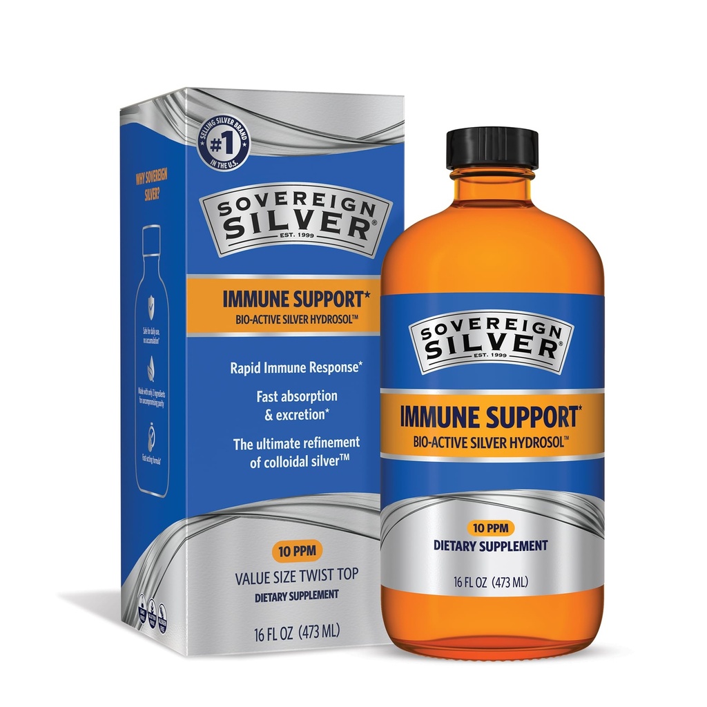 Supporto Immune Sovrano Argento - Argento Colloidale, Bio-Active Silver Hydrosol, 10 ppm, Liquid Twist Top, 16 Fl Oz, (473 mL)
