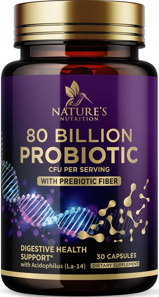 Integratore probiotico 80 miliardi di CFU + Prebiotici, Acidophilus Probiotic Supports Sistema immunitario e la salute digestiva, Supporta la costipazione occasionale, Supplemento per la salute femminile delle donne - 30 capsule