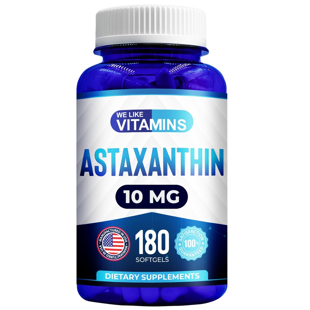 Ci piacciono le vitamine Astaxanthin 10mg Softgel - Integratori di astaxantina altamente potenti di Haematococcus Pluvialis - Migliora i livelli di occhio, Joint, Skin Health & Energy - 180 Servings, 6 mesi di alimentazione