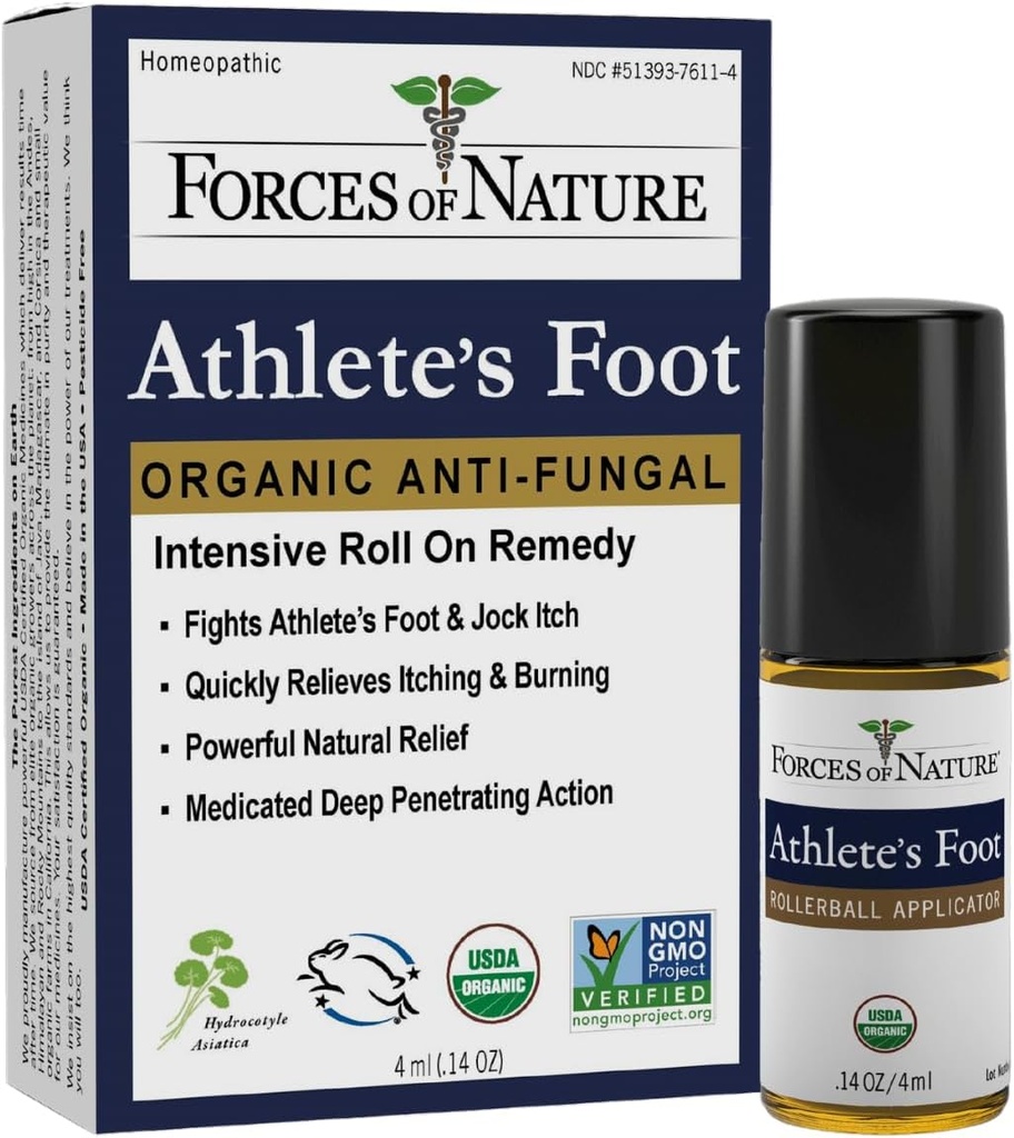 Forze di natura – Trattamento naturale del piede dell'atleta organico (4ml) Non OGM, No Prodotti chimici nocivi, Cruelty Free – Antifungal Relieves Burning, Itching, Cracking Caused by AF, Jock Itch e Ringworm