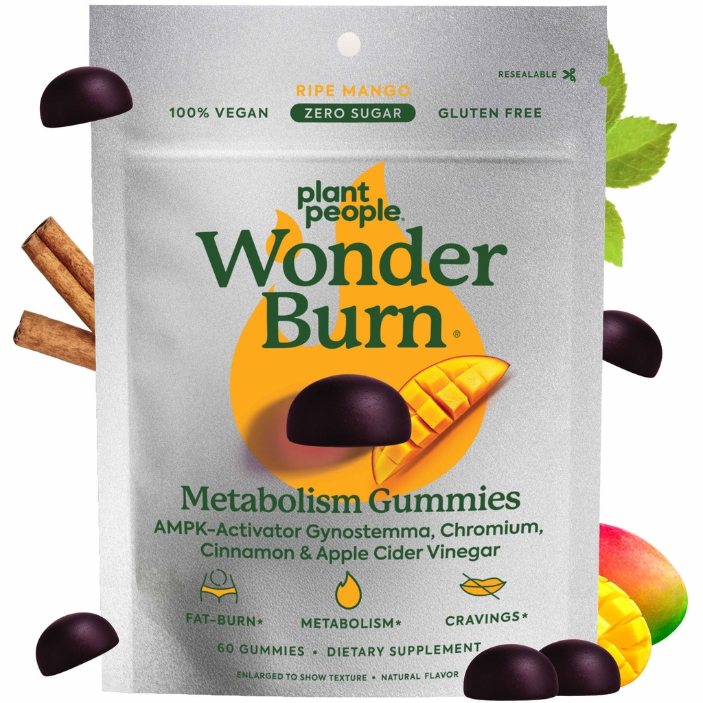 Pianta Persone WonderBurn Metabolismo & Cravings Control Gummies, Zero Sugar, Ripe Mango Flavor (60 Conte)