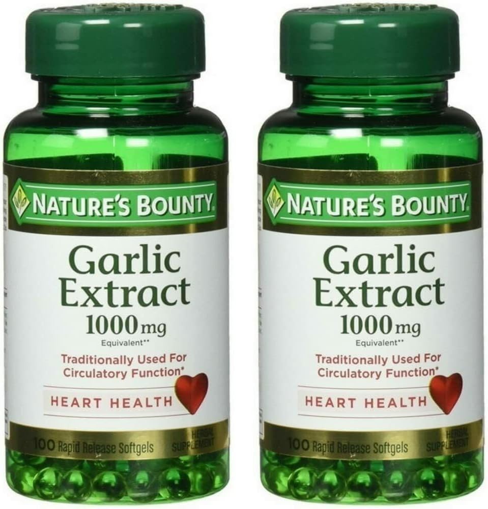 Estratto di aglio di Bounty della natura 1000 mg Softgels per il supporto cardiovascolare, 100 ea (pacchetto di 2)