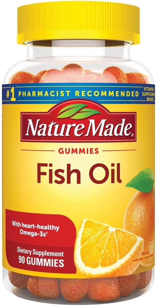 Gummie di olio di pesce, 90 Softgels, con Cuore-Healthy Omega 3s 57 mg, in fragola, limone, & arancione