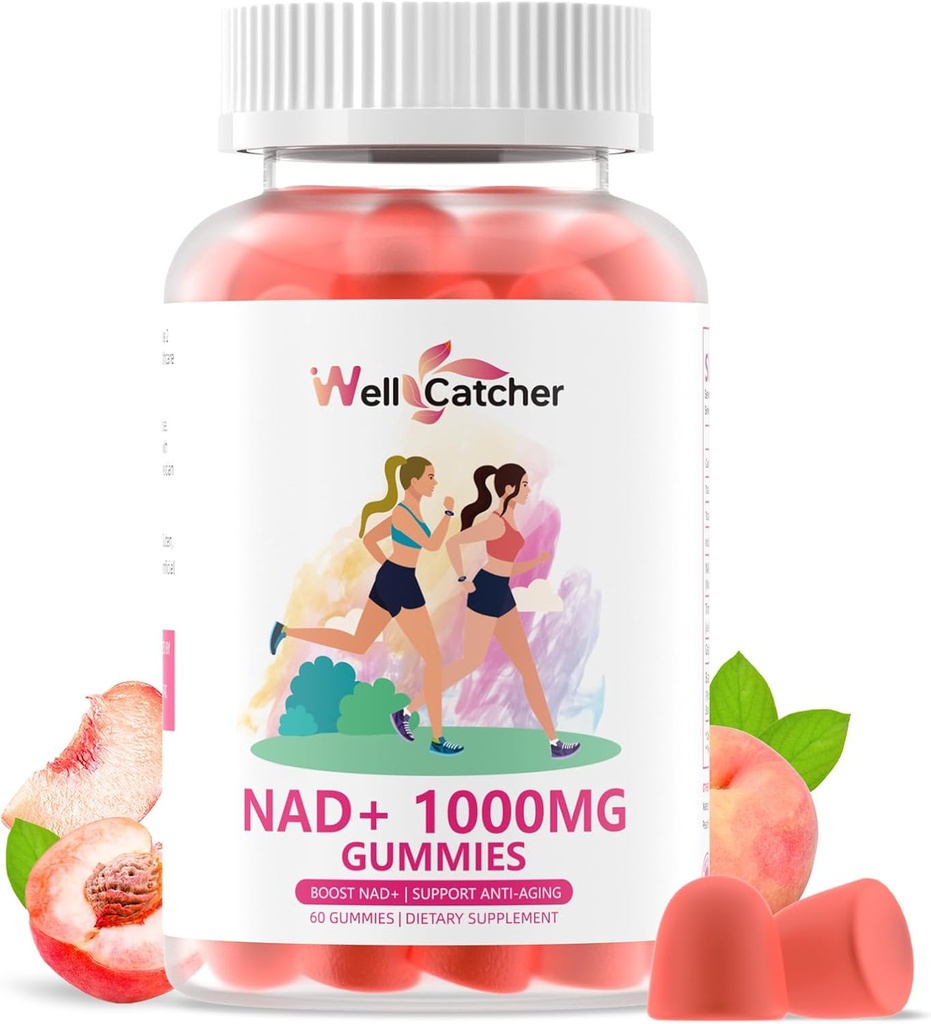 NAD+ Gummies Supplemento per le donne 1000MG - NAD Plus Gummies per gli uomini Zucchero Vitamina B3 Niacinamide Pure Organic Boosts NAD Livello Anti-Aging Cell Regeneration Energy Brain Peach Flavor 60C