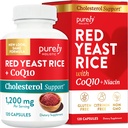 Riso di lievito rosso 1200mg con CoQ10 Supplemento & Flush Gratuito Niacin 120 Extra Forza Capsule Vegetariani – Advanced Healthy Heart Formula - Non-Irradiato, Citrinin Free