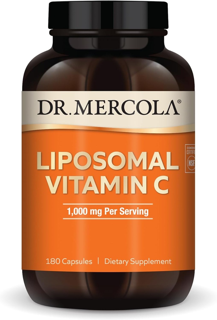 Dr. Mercola Liposomal Vitamin C, 1.000 mg per porzione, 90 Serve (180 capsule), Integratore alimentare, Supporta la salute immunitaria, Non OGM, Certificato NSF