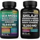 Moss del mare e Shilajit Bundle - Moss del mare, olio di semi neri, Ashwagandha, Ginger & Shilajit,Rhodiola Rosea, Panax Ginseng