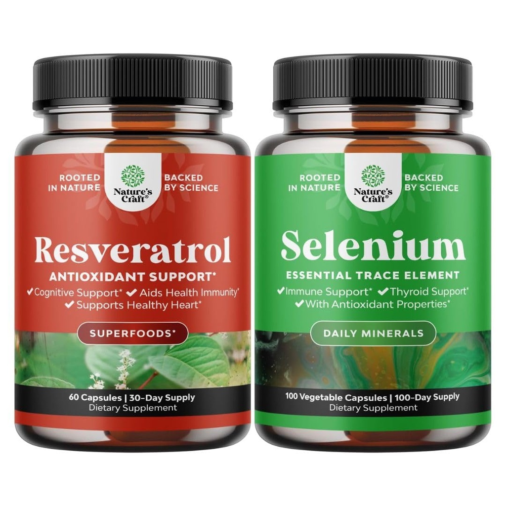 Bundle di Anti Aging Trans Resveratrolo e Pure Selenium Thyroid Support Supplement - Natural Joint Support Supplement - Natural Immune Booster for Adults