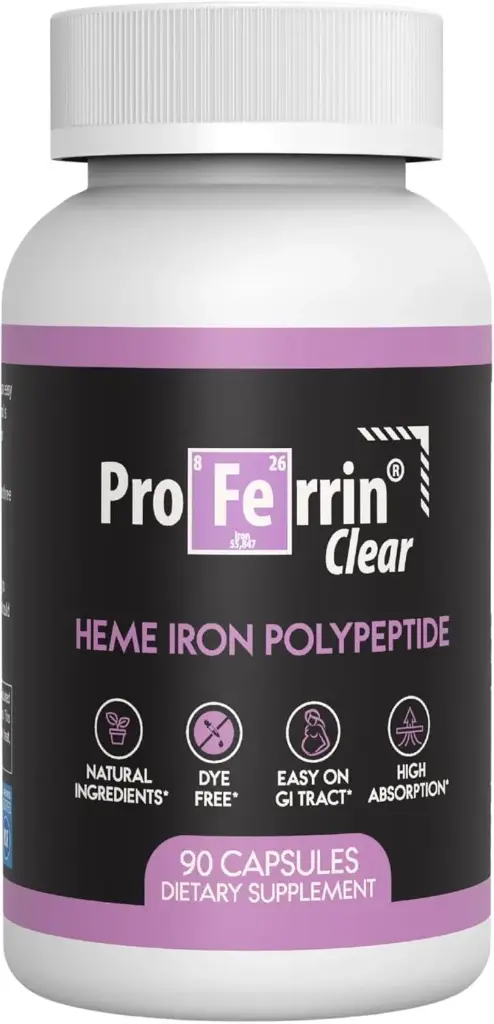 Proferrin Clear Heme Iron Supplement, 90 Capsules- Assorbimento Superiore, Facile sul Gut, Naturale, Made in Italy