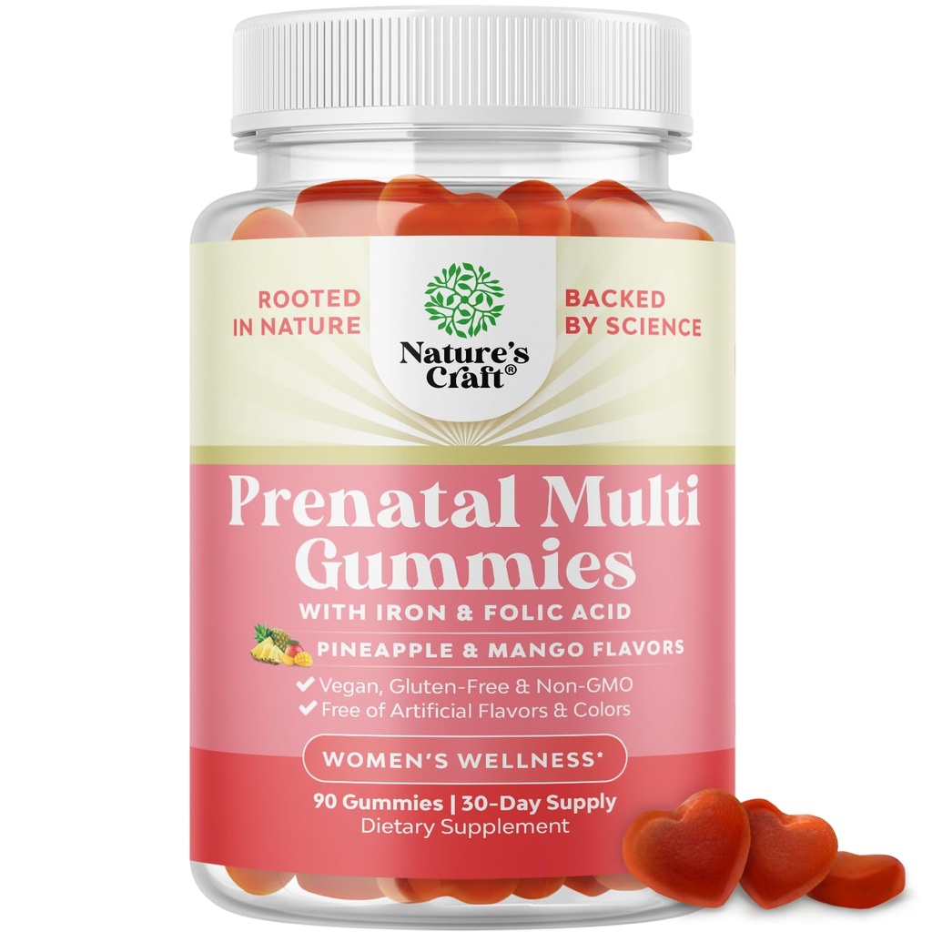Vegan Prenatal Gummies per le donne - Gummy Vitamine Prenatali per le donne con Iron Folic Acid e Superfruit Blend - Chewable Vitamins Gummy Formula (Pineapple Mango) 1 Mese
