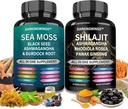 Shilajit and sea moss combo -Sea Moss 3000mg, Black Seed Oil 2000mg, Ashwagandha 2000mg, Shilajit 9000mg, Rhodiola Rosea1000mg,Panax Ginseng1500mg | moss mare e shilajit bundle, tutto in un supplemento