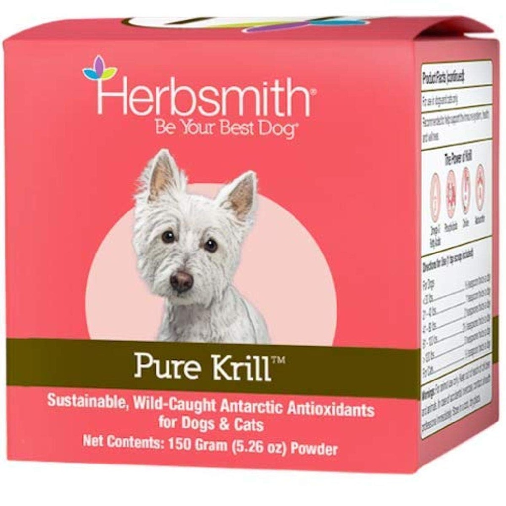 Herbsmith Pure Krill - Wild-Caught Antarctic Krill - Solo 1 Ingrediente - Astaxantina per cani - Ready-to-Use Omega 3s - alternativa al Krill olio per cani - 150g
