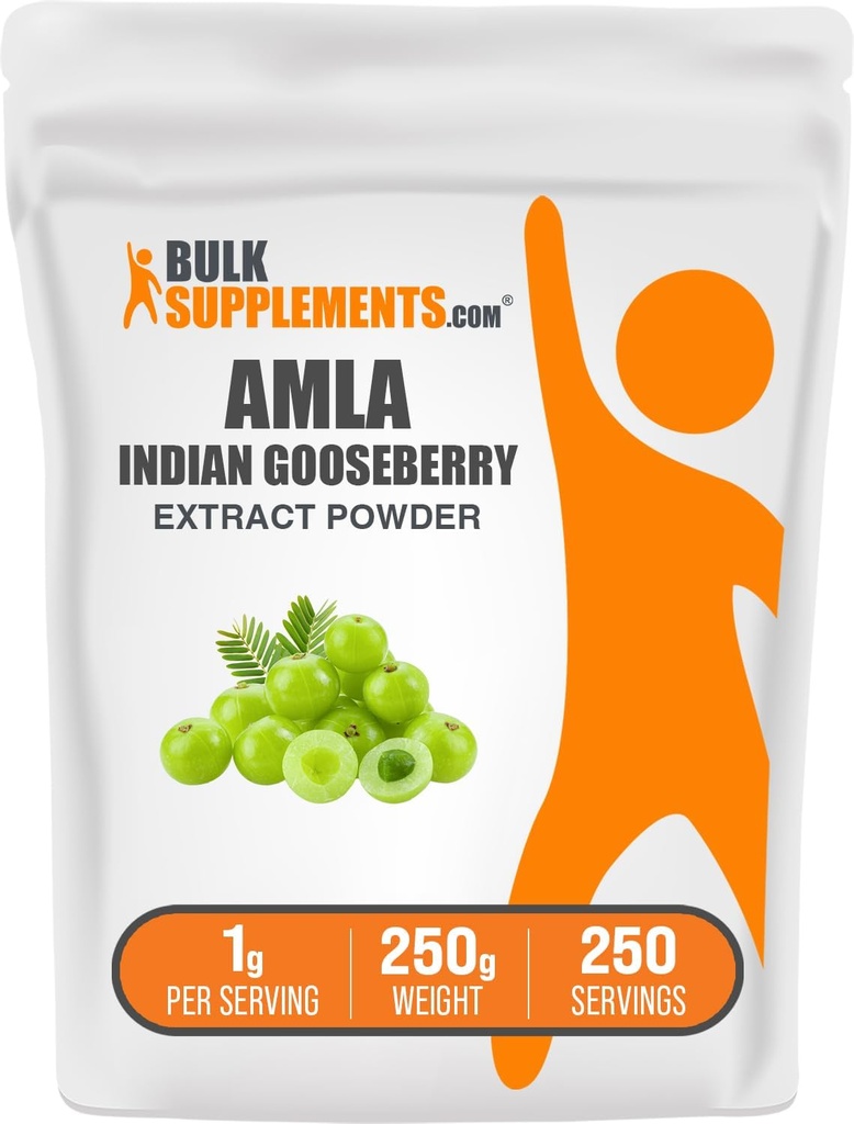 BulkSupplements.com Polvere dell'estratto di Amla - Estratto di uva spina indiana, polvere di Amla - senza glutine, 1g per porzione, 250g (8.8 oz) (pacchetto di 1)