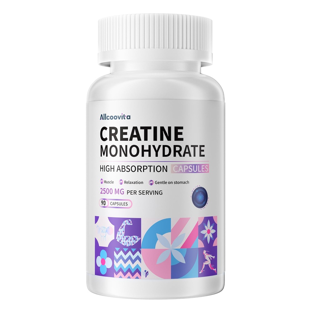 Capsule di creatina monoidrato -3 capsule di creatina per porzione, 2500 mg, senza glutine, 90 capsule