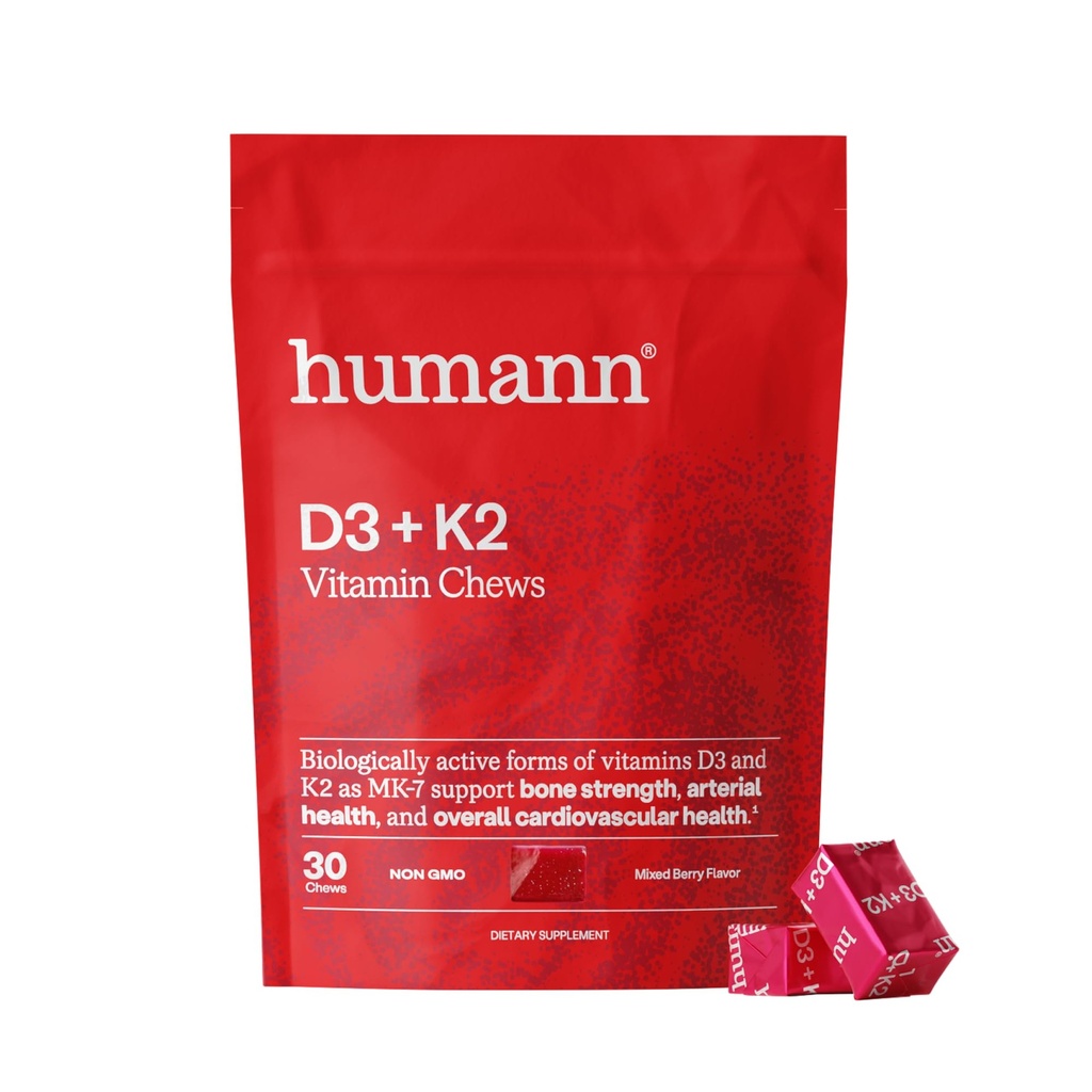 Humann Vitamin D3 Chews - Alta Potenza Vitamina D 5000iu (125mcg) Aiuta a sostenere l'umore sano, l'immunità, la salute respiratoria e la salute del chiodo, il sapore della bacche mista, 30-Count