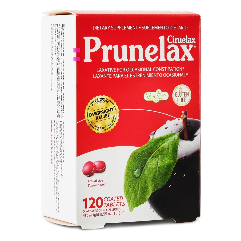 Prunelax Ciruelax Regolare resistenza Laxative Mini Tablets - Rilievo notturno per costipazione occasionale, Estratto di senna, Vegan & Gluten-Free, Rilievo Gentle - 120ct