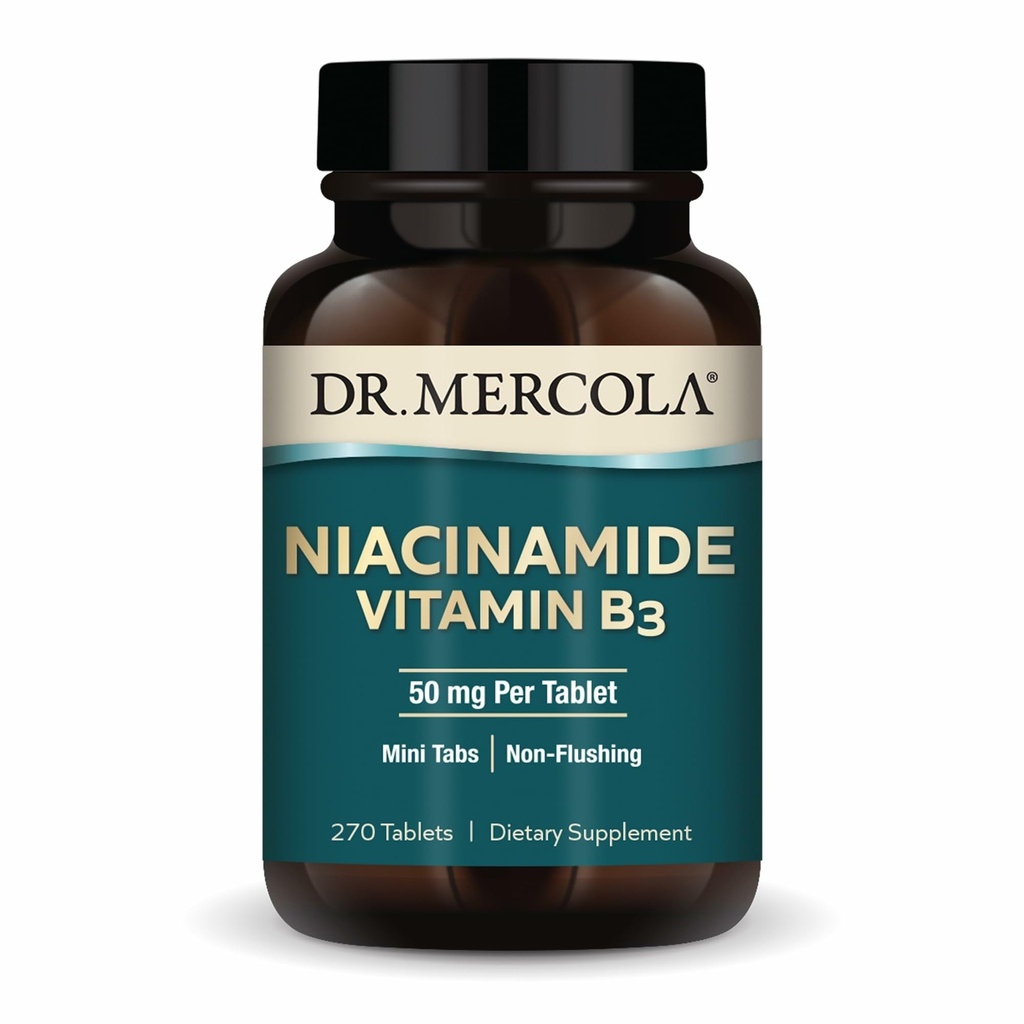 Dr. Mercola Niacinamide Vitamina B3-50 mg per Tablet - Supporta la salute metabolica - Non-Flushing - Mini Tabs - Non OGM, Gluten-Free & Soy-Free - 270 Serve (270 compresse)