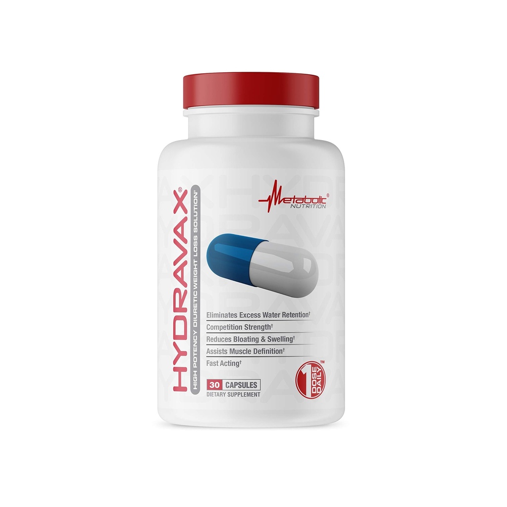 Nutrizione metabolica, Hydravax - Pillole d'acqua diuretiche Premium, Natural & Safe, Elimina la ritenzione idrica, con Dandelion, Magnesio, Estratto di tè verde, Polvere di mirtillo, 30 capsule, 1 Dose Daily