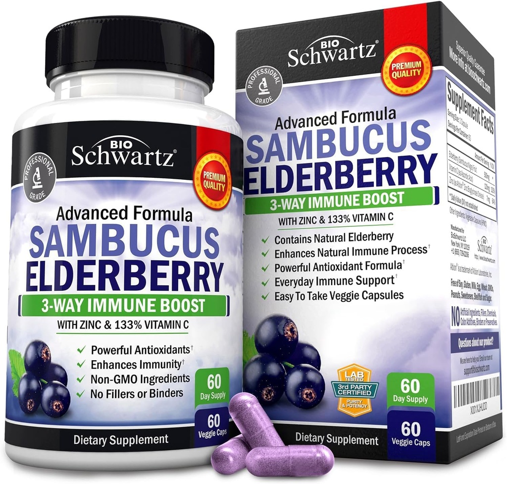 BioSchwartz Elderberry Capsule 60 Conte + Omega 3 Fish Oil 90 Conte Bundle