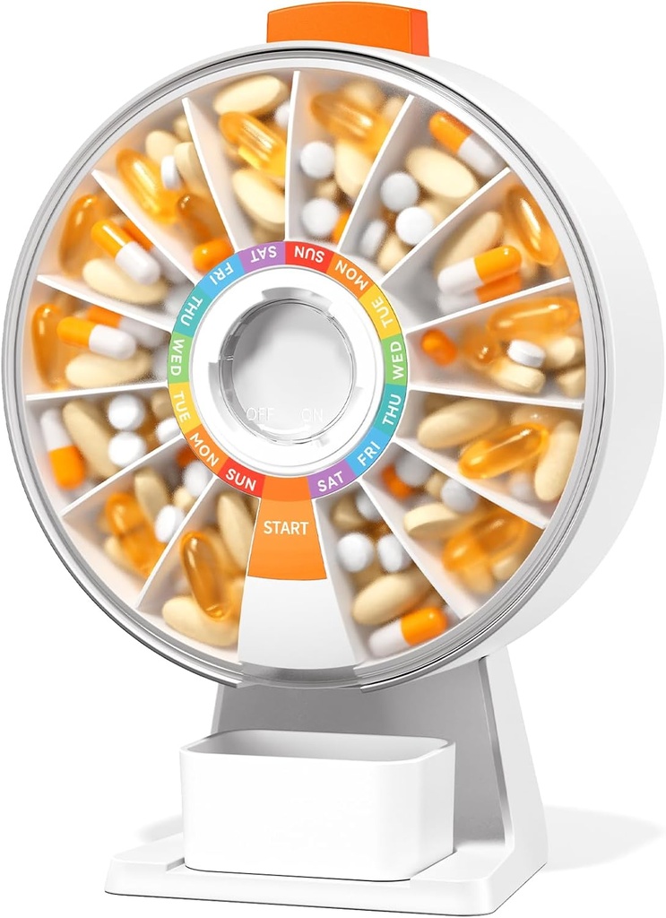 Zoksi Grande Divertimento Pillola Dsipenser, Daily Pill Box per 7 o 14 giorni, Wall-Mountable o Tabletop Organizzatore Pill Settimanale Hold per Medicina, Vitamina o Supplementi, Pill Case con Easy Press Button (White)