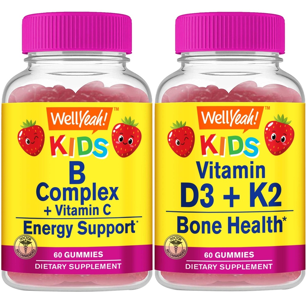 Bene. Si B Complex Kids + Vitamina D3+K2 Bambini, Gummies Bundle - Grande degustazione, Integratore di vitamina, Senza glutine, OGM Free, Gummy masticabile