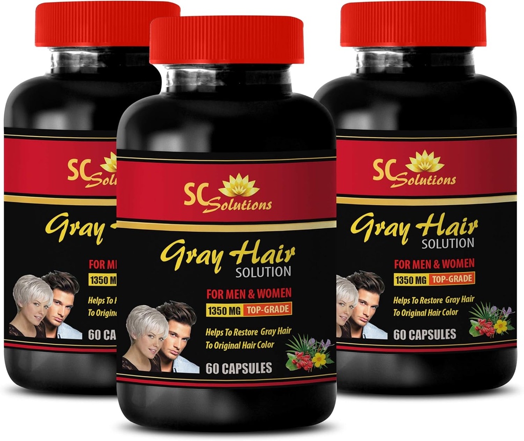 Pillole Energetiche - Soluzione Anti-Gray Hair - per Uomo e Donne - Acido Folico, Biotina, Acido Pantotenico, Catalse, Equitazione, Sega Palmetto, PABA, L-Tyrosina, Nettle, Chlorophyll, Fo Ti, Orzo 3B 180 Caps