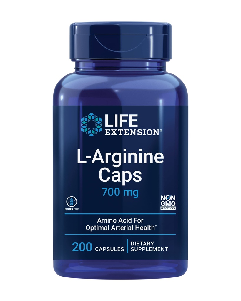 Prolungamento della vita Caps L-Arginina, 700 mg, Vitamina C & Aminoacido per la salute arteriosa ottimale, Supporta il cuore e la salute immunitaria, tessuto sano e ossa, senza glutine, non OGM, 200 capsule