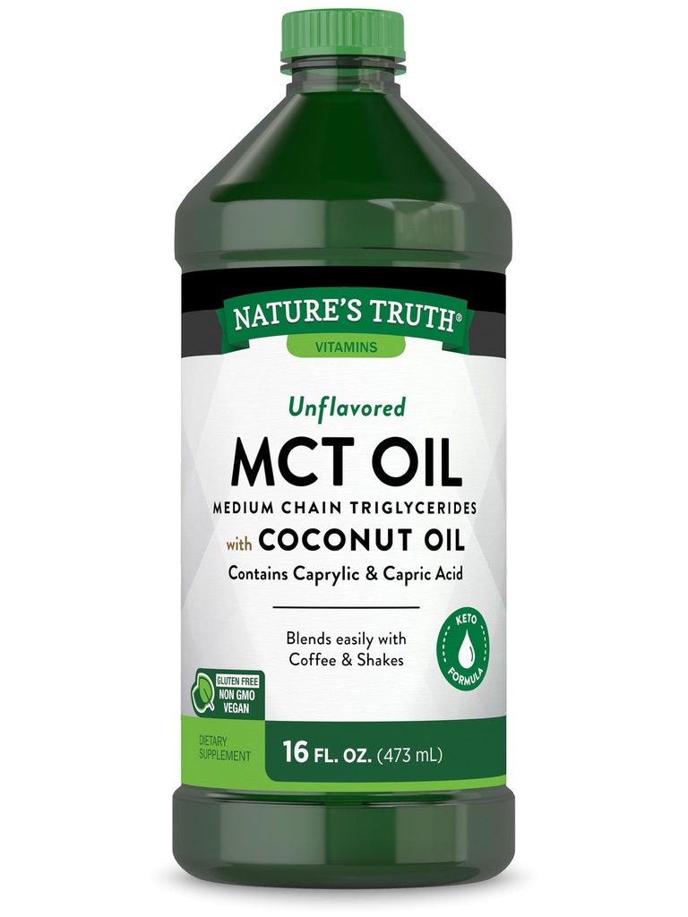 Nature's Truth MCT Oil | 16 fl. oz | Keto, Formula non aromatizzata | con olio di cocco | Vegan, Non OGM e Gluten Free Supplement