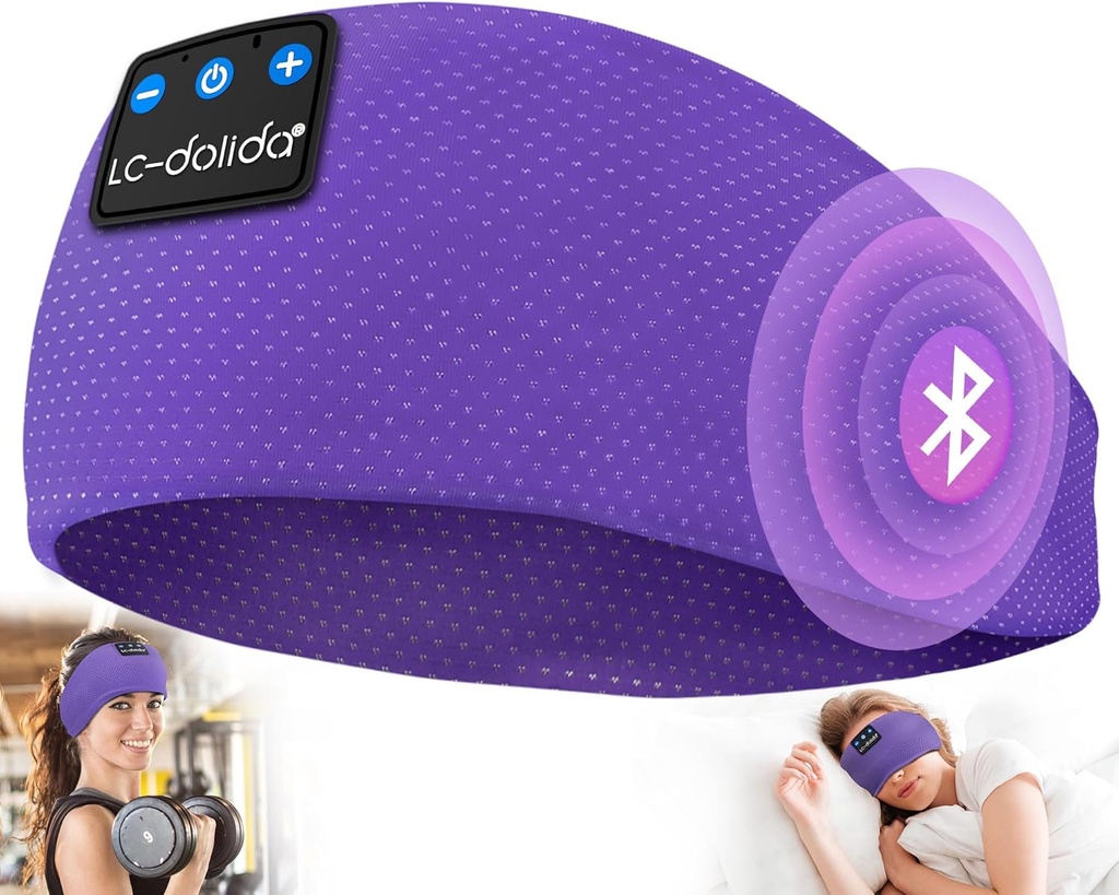 Cuffie da letto LC-dolida Bluetooth 5.4, Cuffie auricolari senza fili, Maschera per dormire, Sport, Regali, Allenamento, Yoga,Insomnia, Air Travel, Meditation