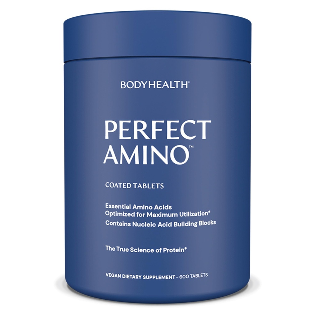 BodyHealth PerfectAmino (600 ct) Facile da ingoiare compresse, Aminoacidi essenziali Supplemento con BCAA, Proteine Vegane per l'allenamento pre/polpo e recupero del muscolo con Lysine, Tryptophan, Leucina, Metionina