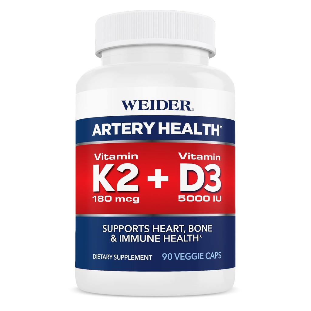 Weider Artery Health Supplement, Vitamina K2 (180mcg) & Vitamina D3 (5000iu), 90 capsule vegetali