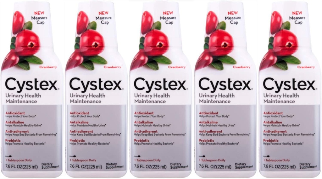 Cystex UTI Prebiotic Cranberry Liquid, Urinary Tract Support con D-Mannose, Vitamina C e Bromelain, 7,6 FL OZ (Pacchetto di 5)