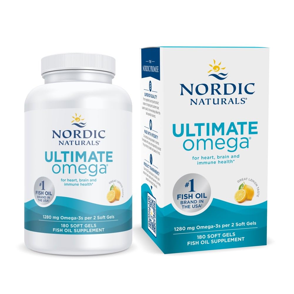 Nordic Naturals Ultimate Omega, Limone Flavor - 180 Gel Morbidi - 1280 mg Omega-3 - Olio di pesce ad alta potenza con EPA & DHA - promuove la salute del cervello e del cuore - Non OGM - 90 Serve