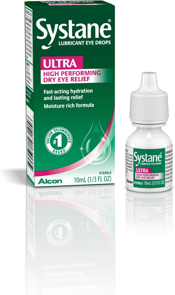Gocce dell'occhio ultra lubrificante di Systane, lacrime artificiali per occhio secco, confezione singola, 10 ml