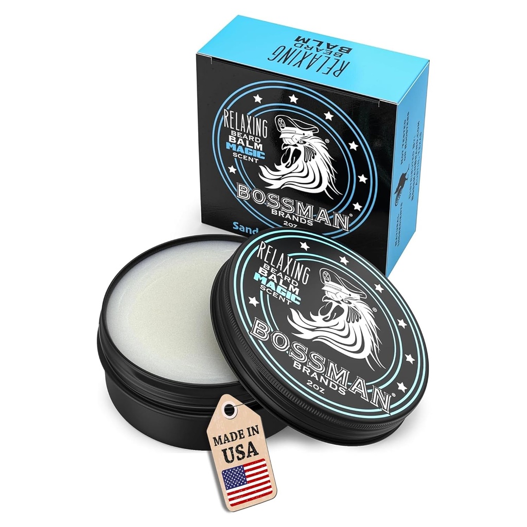 Bossman Relaxing Beard Balm per gli uomini (Magic Scent) – Tames, Relaxs, Thickens & Softens per Ultimate Beard Care – Made in USA