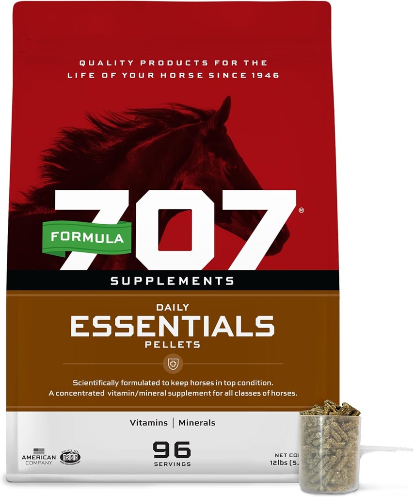 Formula 707 Daily Essentials Equine Supplement, 12 lb Bag – Vitamine complete e minerali per la salute superiore e condizione dei cavalli