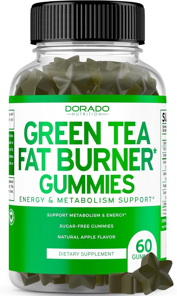 Green Tea Fat Burner peso perdita Gummies (60 conte) Fat Burner Donne - Appetite Suppressant supplemento di perdita di peso per gli uomini e le donne con mela aromatizzata - Terze Parti testate - USA Made