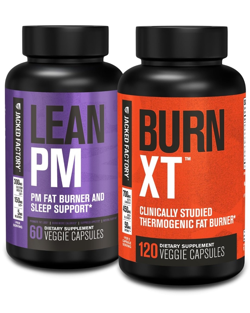 Jacked Factory Lean PM Night Time Fat Burner, supplemento di aiuto al sonno, & Appetite Suppressant (60 capsule) & Burn-XT ha studiato clinicamente Fat Burner & Weight Loss Supplement (120 capsule)