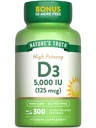 Vitamina di Verità della Natura D3 5000 IU (125 mcg) | 300 Softgels | Vitamina ad alta potenza D | Non OGM e Gluten Supplemento gratuito