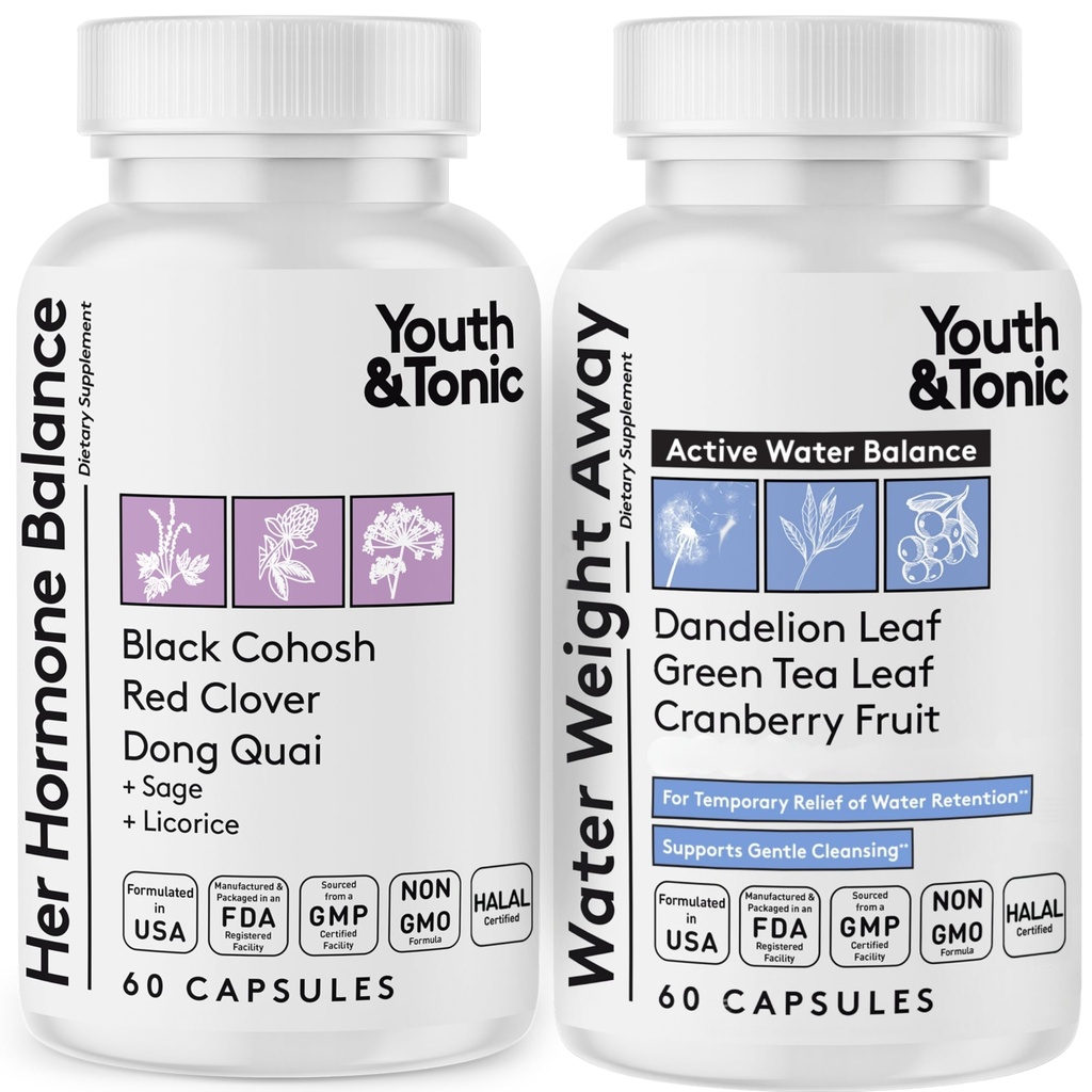 Pillole di perdita di peso dell'acqua per cambiamenti ormonali e la conservazione fluida durante le PMS, Menopause – Gonfiore, Bloating & Hormone Balance – 120 capsule