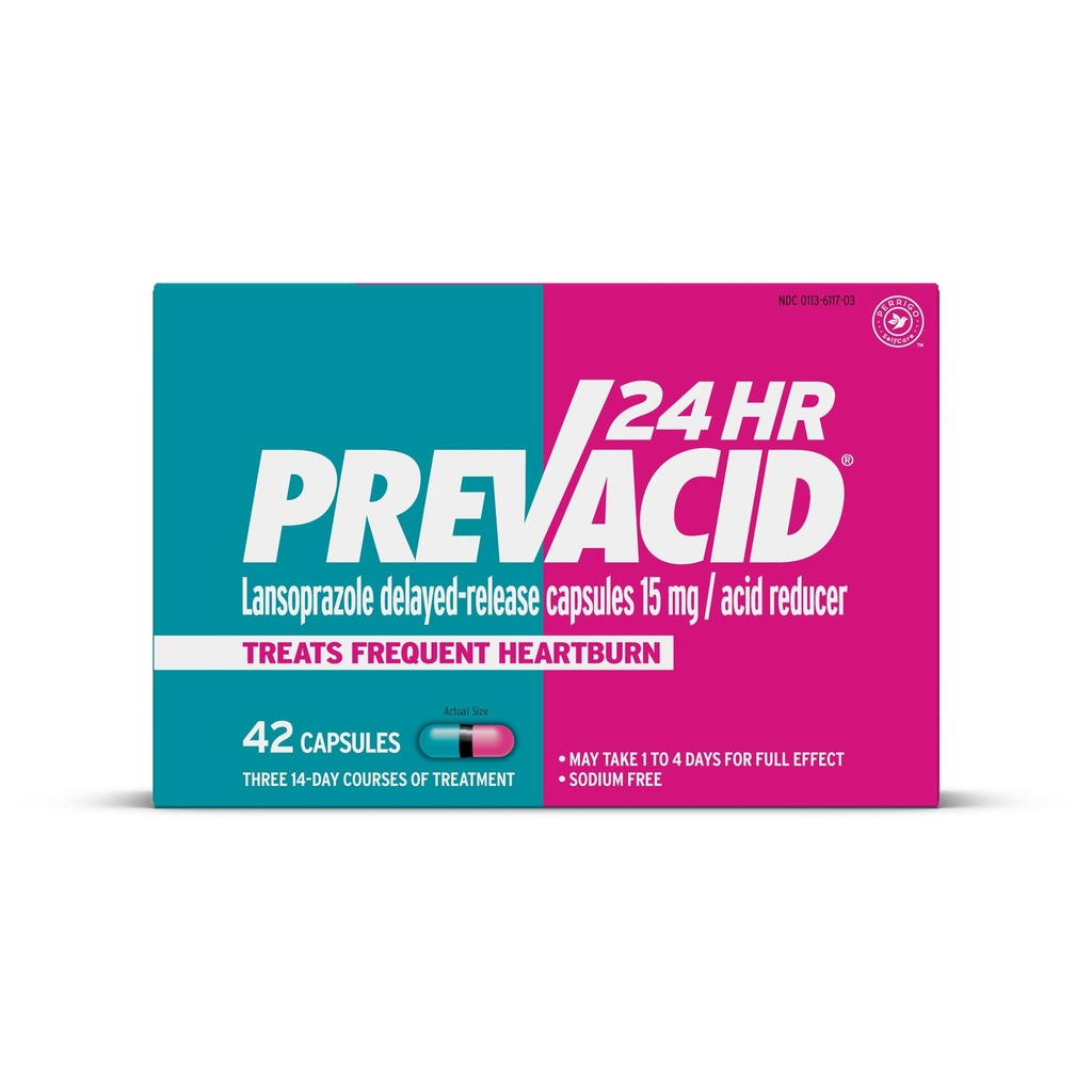Prevacid 24HR Lansoprazole Delayed-Release Capsules, 15 mg/Acid Riduttore, Proton Pump Inhibitor (PPI) per Heartburn Relief, 42 Count