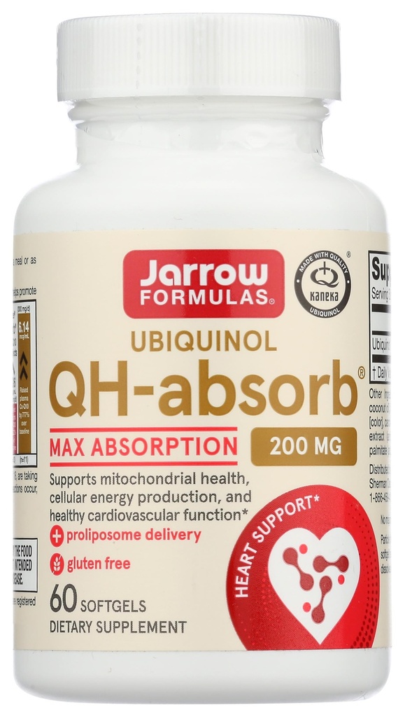 Jarrow Formulas QH-absorb 200 mg - 60 Softgels - High Absorption Co-Q10 - Active Antioxidant Form of Co-Q10 - Supporta la produzione di energia mitocondriale e la salute cardiovascolare - 60 Serve