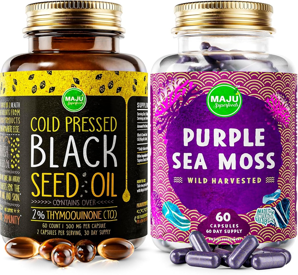 Maju Superfoods Black Seed olio capsule e viola mare moss capsule Bundle