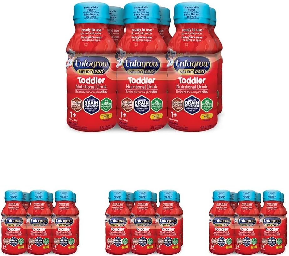 Enfagrow NeuroPro Toddler Nutrizione Bevanda 8 fl. oz. Pronta all'uso (6 bottiglie) Prebiotici per il supporto immunitario, DHA per lo sviluppo del cervello, Ferro, Non OGM, Natural Milk Flavor (Toddler Next Step) Enfamil