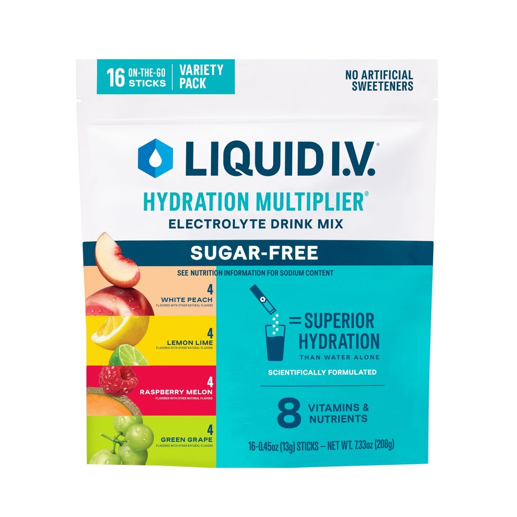 Liquido I.V.® Hydration Multiplier Zucchero-Free Variety Pack - Lampone Melon, Lime di limone, White Peach, Green Grape (Variety Pack)