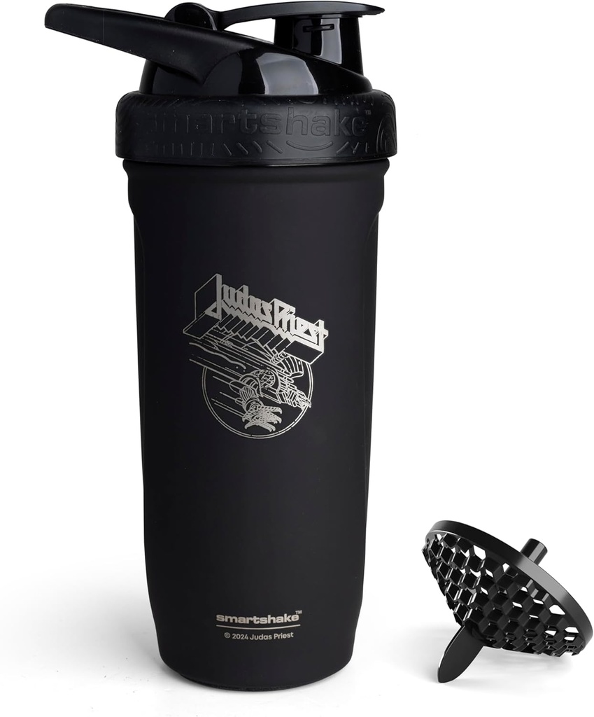 Smartshake Rockband rinforza in acciaio inox Protein Shaker Bottiglia 900 ml | 30 oz - Leakproof Screw-on Lid - BPA Free - Non isolato – Unisex (Judas Priest logo)
