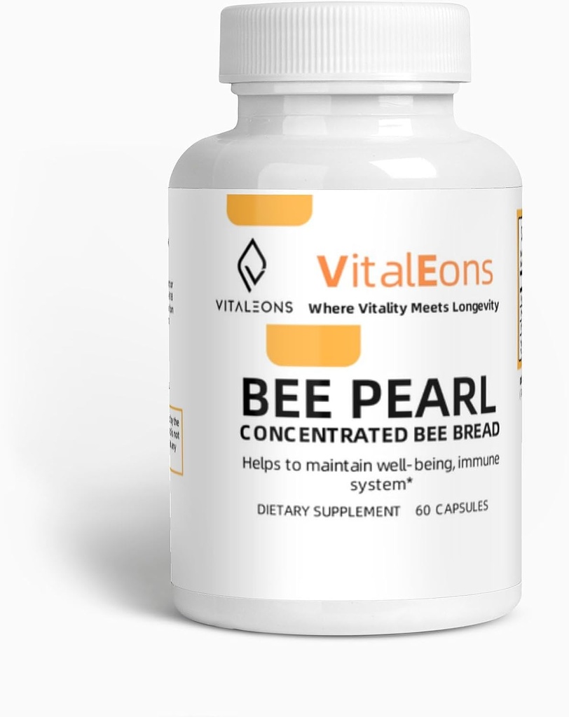 Fornitura di polline d'api - Polline d'api, Propoli e Jelly reale - Vitaleons Bee Pearl - Ogni perla ha vitamine, microelementi, polifenoli e antiossidanti (Vegetarian, 60 capsule)